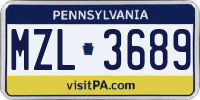PA license plate MZL3689