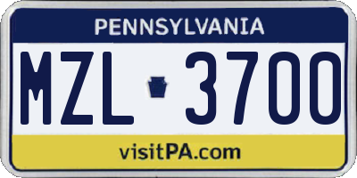 PA license plate MZL3700