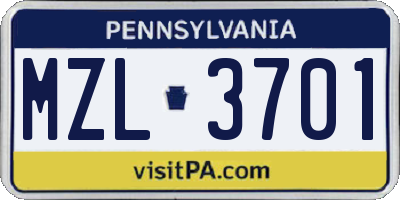 PA license plate MZL3701