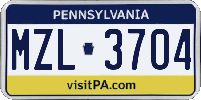 PA license plate MZL3704