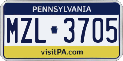 PA license plate MZL3705