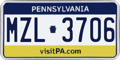 PA license plate MZL3706