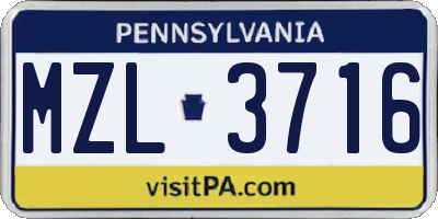 PA license plate MZL3716