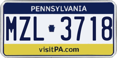 PA license plate MZL3718