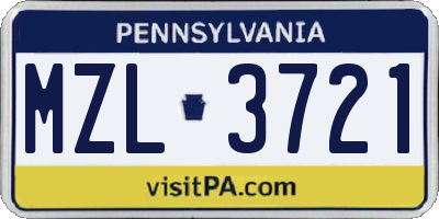 PA license plate MZL3721