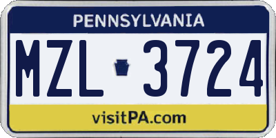 PA license plate MZL3724