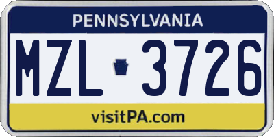 PA license plate MZL3726