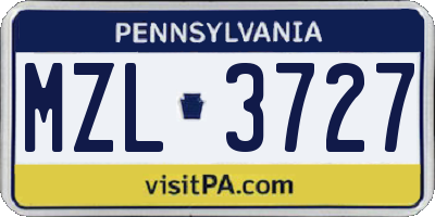 PA license plate MZL3727