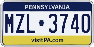 PA license plate MZL3740