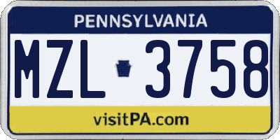 PA license plate MZL3758
