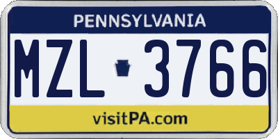 PA license plate MZL3766