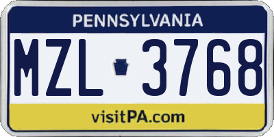PA license plate MZL3768