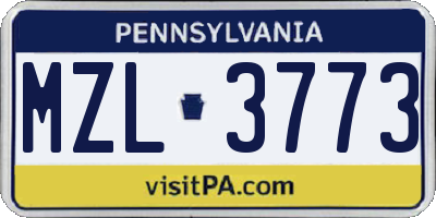 PA license plate MZL3773