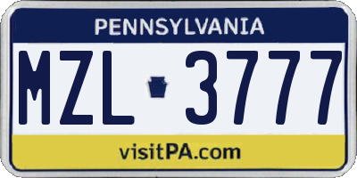 PA license plate MZL3777