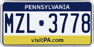 PA license plate MZL3778