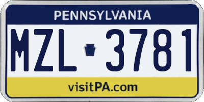 PA license plate MZL3781