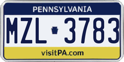 PA license plate MZL3783