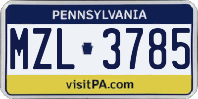 PA license plate MZL3785