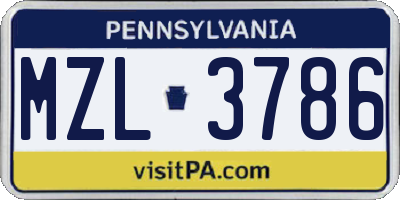 PA license plate MZL3786