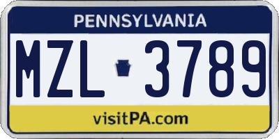 PA license plate MZL3789