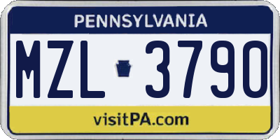 PA license plate MZL3790