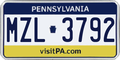 PA license plate MZL3792