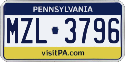 PA license plate MZL3796