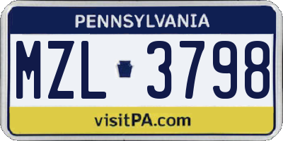 PA license plate MZL3798