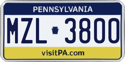 PA license plate MZL3800