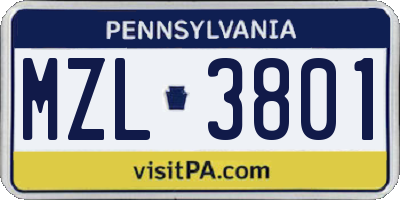 PA license plate MZL3801