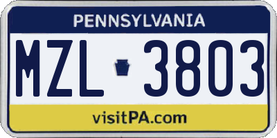 PA license plate MZL3803