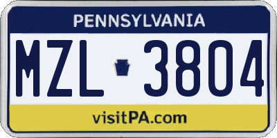 PA license plate MZL3804