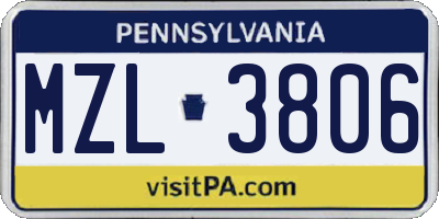PA license plate MZL3806