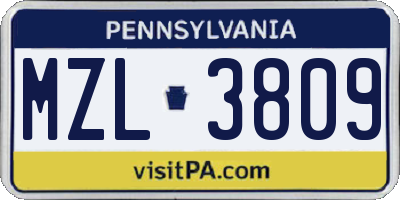 PA license plate MZL3809