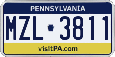 PA license plate MZL3811