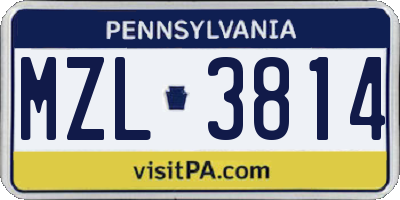 PA license plate MZL3814