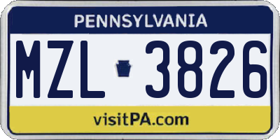 PA license plate MZL3826
