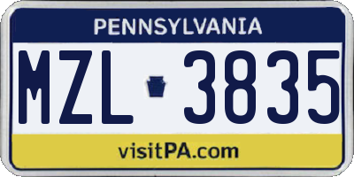 PA license plate MZL3835