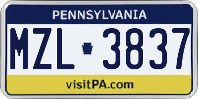 PA license plate MZL3837