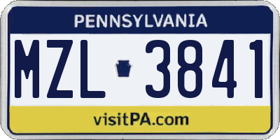PA license plate MZL3841