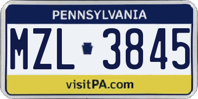 PA license plate MZL3845