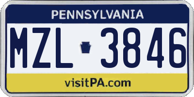 PA license plate MZL3846