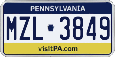 PA license plate MZL3849