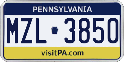 PA license plate MZL3850