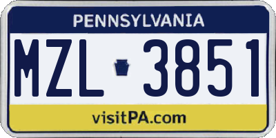 PA license plate MZL3851