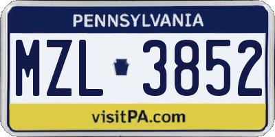PA license plate MZL3852