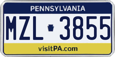 PA license plate MZL3855