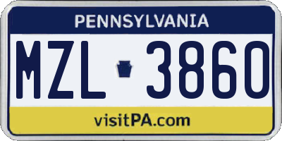 PA license plate MZL3860
