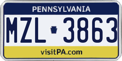 PA license plate MZL3863