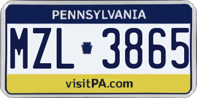 PA license plate MZL3865